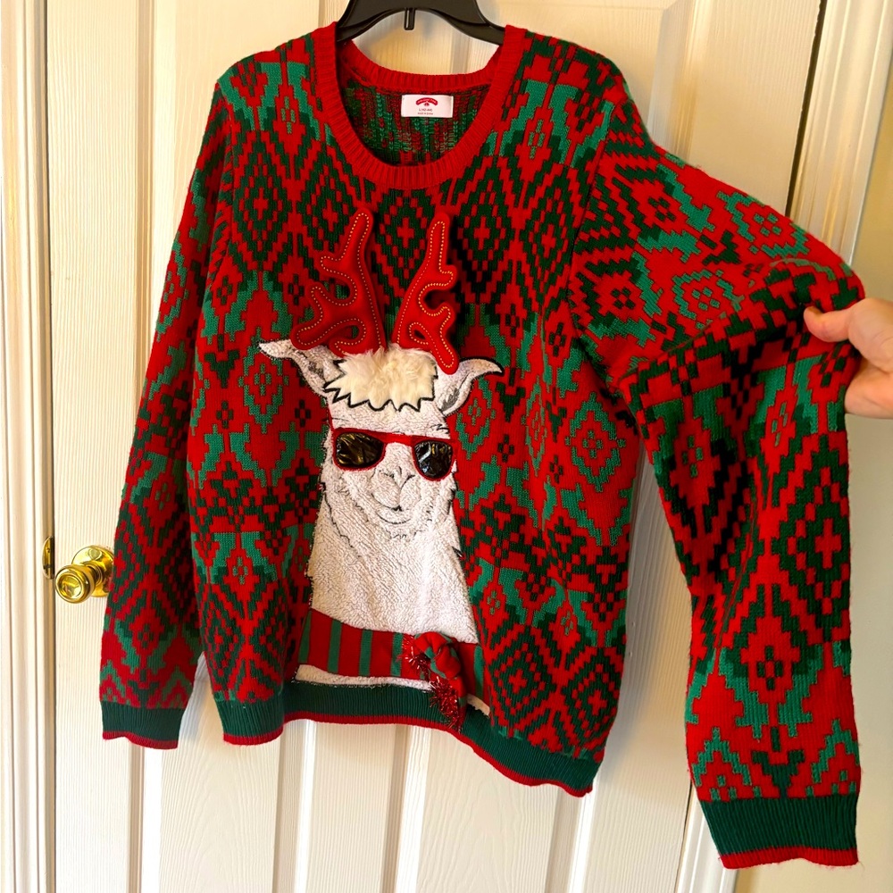 Llama🦙🧣sweater ugly Christmas tail end antlers scarf 3D stuffed cozy  fun unisex